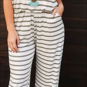 Women’s White and Gold Stripe Jumpsuit